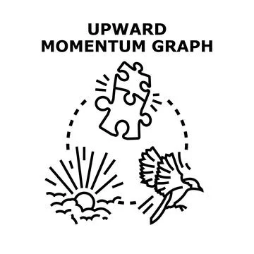 Upward momentum graph with solution, sunrise and flying bird Stock Illustration