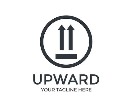 Upward packaging, this way up package sticker logo design. Illustrazione stock