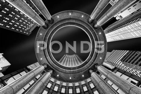 Upward perspective of New York skyscrapers Stock Photos