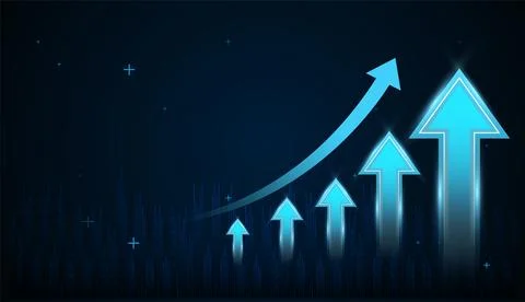 The upward three arrows concepts with light blue arrows chart low to high v.. Stock-Illustration