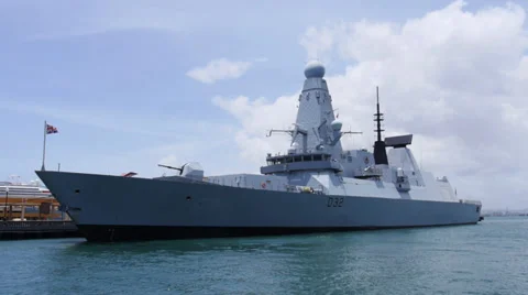 Upward tilt - HMS Daring D32 - British Navy warship destroyer 3 of 4 Stock Footage 24710009