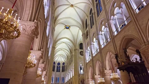 Upward Tracking Shot Inside Notre-Dame de Paris v- France Stock Footage 310984655