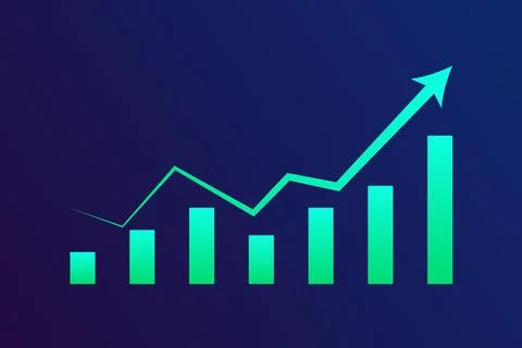 Upward Trend Arrow with Bar Chart on Dark Background Vector Illustration Ilustración de archivo