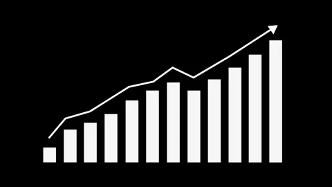 Upward Trend Bar Chart Animation, Bar chart with upward trend line on black.. Video stock 304246255