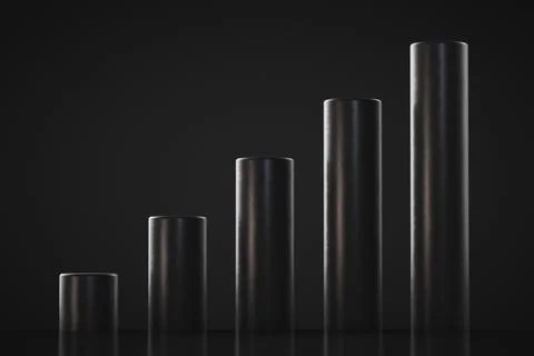 Upward trend chart. Five columns. Black style. Foto stock