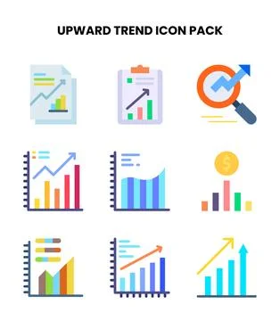 Upward Trend Flat Scalable Icons Pack Stock Illustration