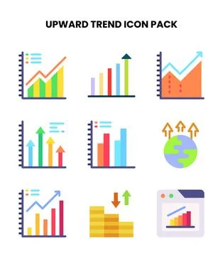 Upward Trend Flat Set Icons Pack 스톡 일러스트