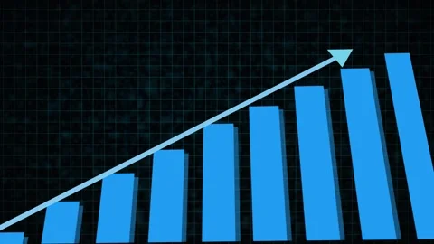 Upward Trending Blue Bar Graph with Arrow Indicating Growth on Dark Grid an.. Stock Footage 321592448