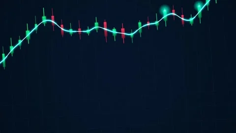 Upward Trending Financial Chart With Candlestick Bars And Glowing Bullish Line Stock Footage 340794411