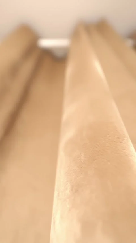 Upward View of Beige Curtains With Soft Light Indoor Home Scene Video stock 328871224