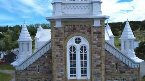 Upward view of the brick and stone facade of the Church of Saint-Octave. Stock Footage 323016065