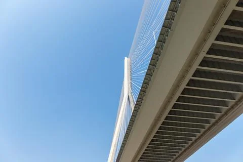 Upward view of the cable-stayed bridge Stock Photos