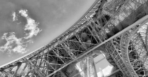 Upward view of Eiffel Tower on a beautiful sunny winter day - Paris - France Stock Photos