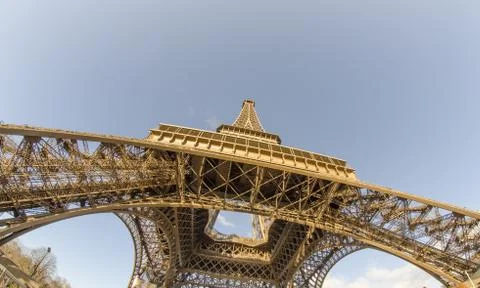 Upward view of Eiffel Tower in Paris Stock Photos