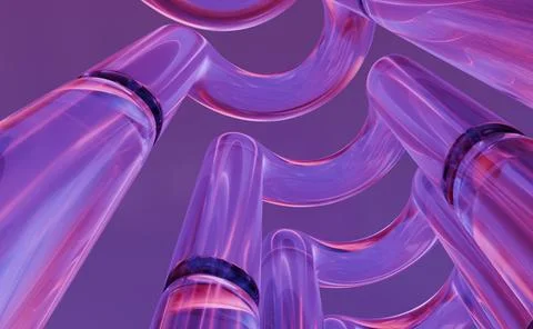 Upward view of glowing translucent purple and pink tubes forming an abstrac.. Stockillustratie