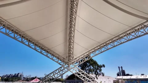 Upward View of Metallic Stage Canopy Structure, São Paulo Vídeos de archivo 334722011