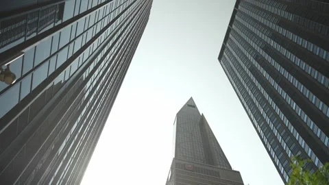 Upward View of Skyscrapers and a Triangular Tower in New York City. Stock Footage 295873860