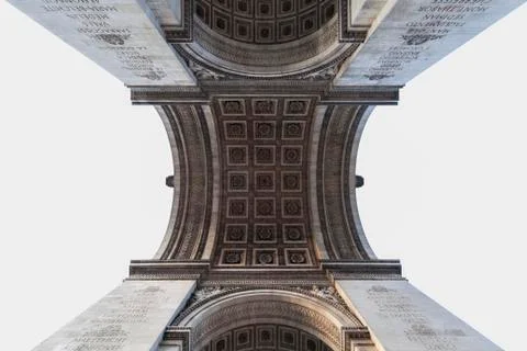 Upwards view of Arc de Triomphe; Paris, France Stock Photos