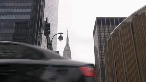 Upwards View Of Eighth Avenue With Impressive Iconic New York Skyscrapers Stock Footage 114059912