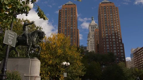 Upwards View Of Statue In Union Square Garden In Incredible New York With NYC Stock Footage 113846580