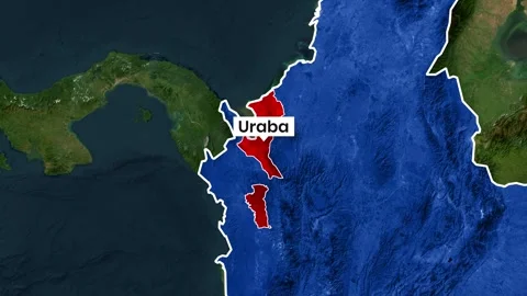 Uraba region highlighted on the Colombia map video motion clip Stock Footage 343385568