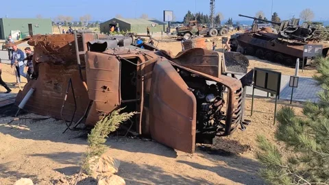 Ural - 432067 general purpose off-road 6×6 vehicle, destroyed Stock Footage 152558890