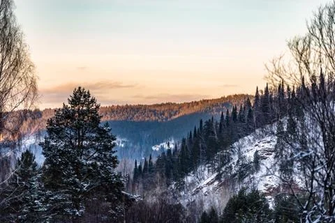 Ural mountains in the evening light. Stock Photos