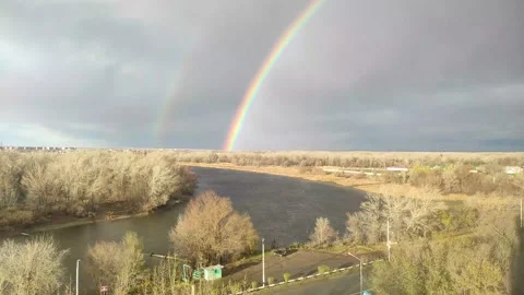 Ural river and rainbow in the sky Video stock 221837406