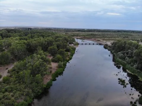 Ural river view from a drone. Stock-Fotos