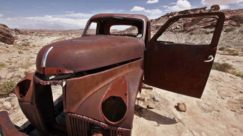 Uranium Badlands Ghost Town Old Rusty Truck Door Open Side View Stock Footage 38147588