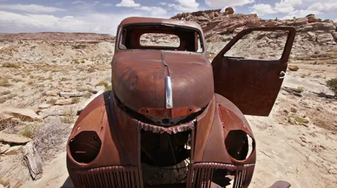 Uranium Badlands Ghost Town Old Rusty Truck Door Open Stock Footage 38149550