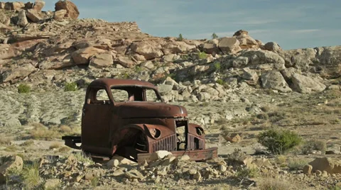 Uranium Badlands Ghost Town Relics Old Rusty Truck Stock Footage 37899335