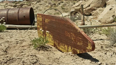 Uranium Badlands Ghost Town Relics Old Ironing Board Stock Footage 37899373