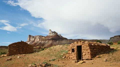 Uranium Badlands With Old Stone Rock Cabin House in Wilderness Time Lapse Stock Footage 53012872