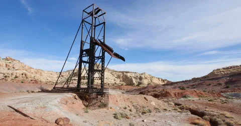 Uranium Badlands Temple Mountain Utah Abandoned Mining Area Giant Rig Wide Shot Stock Footage 48496330