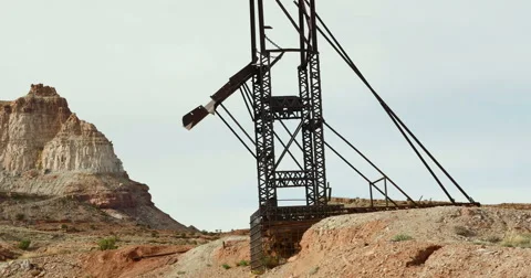 Uranium Badlands Temple Mountain Utah Abandoned Mining Area Giant Rig Pan Shot Stock Footage 48498471