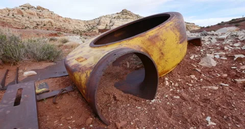 Uranium Badlands Temple Mountain Utah Abandoned Mining Area Artifact Tracking Stock Footage 48498611