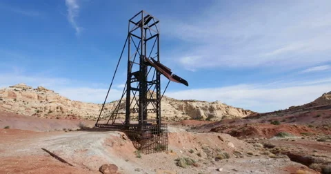Uranium Badlands Temple Mountain Utah Abandoned Mining Area Giant Rig Stock Footage 48498631