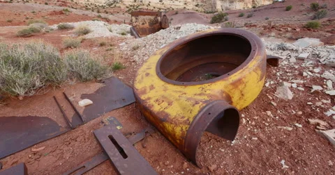 Uranium Badlands Temple Mountain Utah Abandoned Mining Area Artifact Stock Footage 48498739