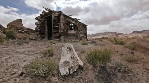 Uranium Cabin Ghost Town Wild West Extreme Wide Lens Cover Shot Low Angle Stock Footage 38016321