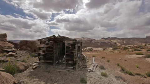 Uranium Cabin Ghost Town Wild West Extreme Wide Lens Cover Shot Static Stock Footage 38016647