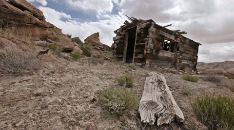 Uranium Cabin Ghost Town Wild West Static Shot Low Angle Stock Footage 38017015