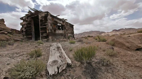 Uranium Cabin Ghost Town Wild West Locked Shot Low Angle Stock Footage 38017343