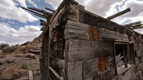 Uranium Cabin Ghost Town Wild West Panning Shot Extreme Wide Lens Stock Footage 38017512