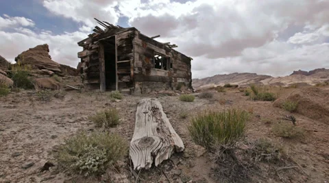 Uranium Cabin Ghost Town Wild West Extreme Wide Lens Tilt Up Stock Footage 38017686