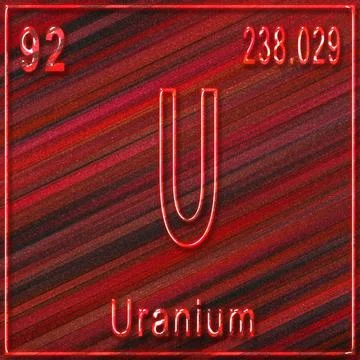 Uranium chemical element, Sign with atomic number and atomic weight Illustrazione stock