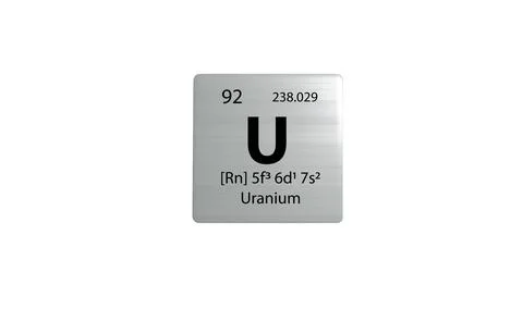 Uranium element on a metal periodic table on white background. 3D rendered .. 스톡 일러스트