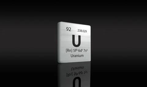 Uranium element on a metal periodic table on dark background. 3D rendered i.. 스톡 일러스트
