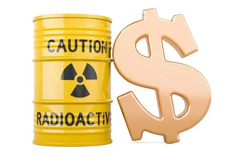 Uranium ore concentrates in drums with dollar symbol, 3D rendering Stock Illustration