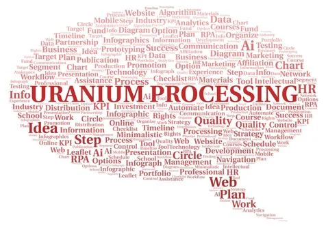 Uranium Processing typography word cloud create with the text only. Illustrazione stock